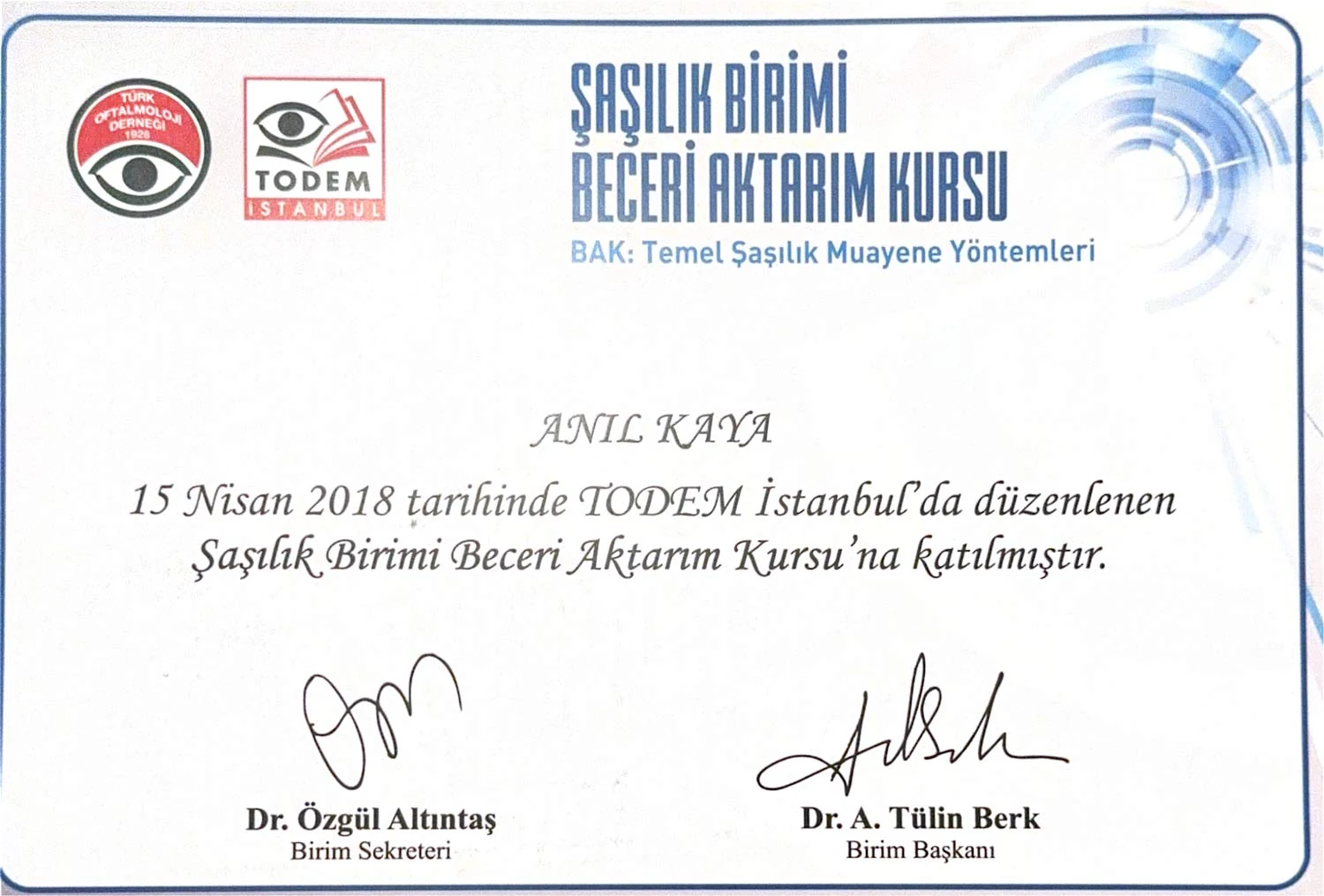 Kartal'da şaşılık muayenesi – şaşılık kursu belgesi